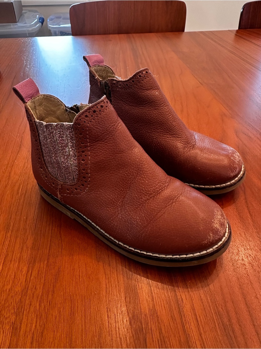 Mini Boden Leather Chelsea Boots Brown with iridescent panel size 28 (10.5)